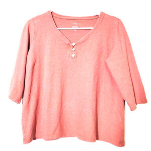 Pure Jill J Womens Small‎ Petite HEMP & Cotton Henley Top Pink 3/4 Sleeve